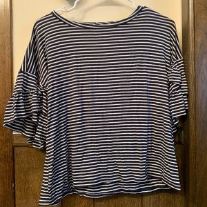 Blue and white striped blouse